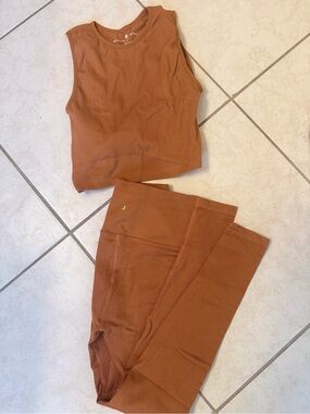 Spiritual Gangster brand Seamless Ribbed Tank & High-Waist Leggings Set - Rust